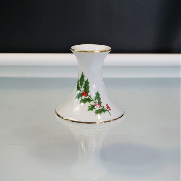 Christmas Holly Berry Candle Holder Gold Trim Vintage MCM Japan - Picture 1 of 6